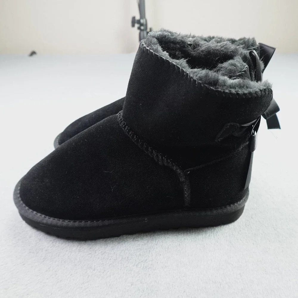UGG Boots Womens 39 Black Gita Satin Bow Suede Sheepskin Ankle Winter